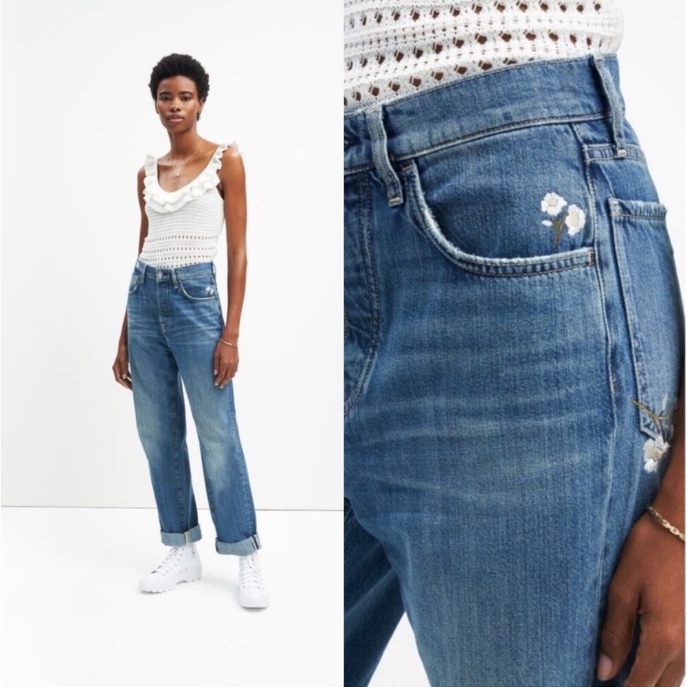 7 For All Mankind Easy Straight Leg Jeans with Floral Embroidered Detailing